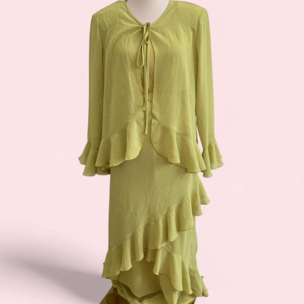 intage Design Today Chartreuse 3-Piece Set — Top, Blouse & Skirt Size L